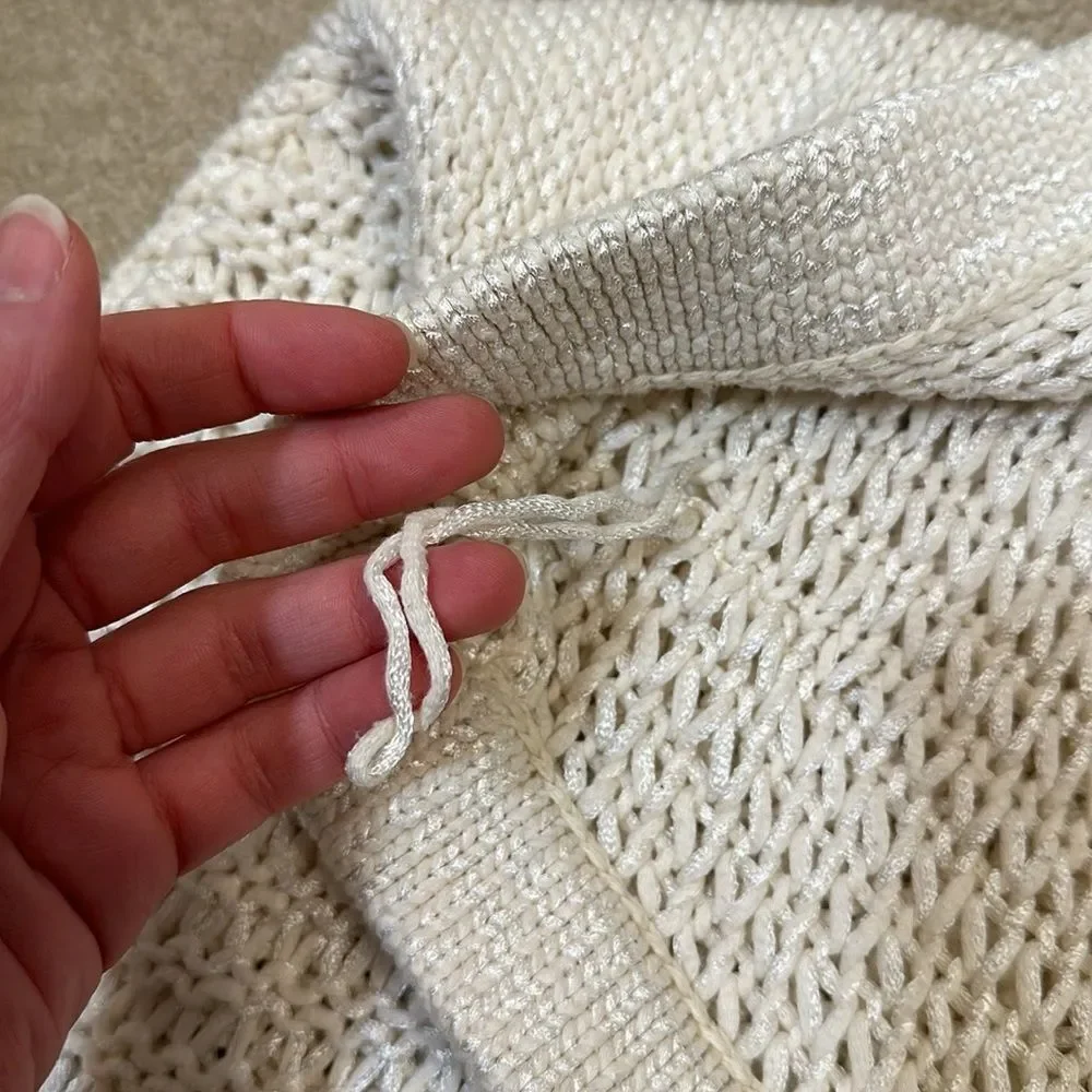 VPL Off White Cable Knit Short Sleeve Oversized Women Sweater Size Small